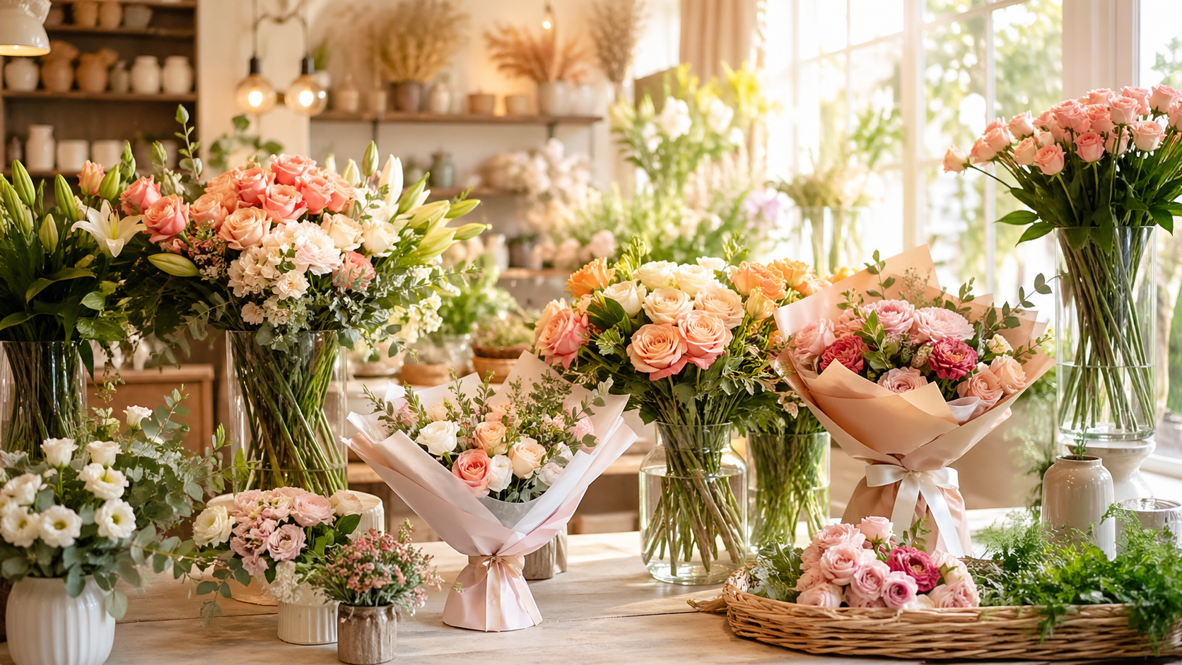 Floristería con ramos y flores frescas en Valladolid