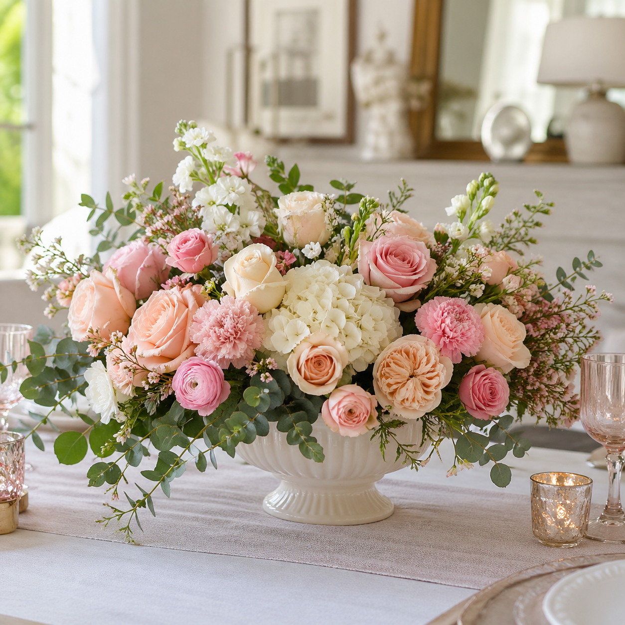 Centros florales y flores en jarrón